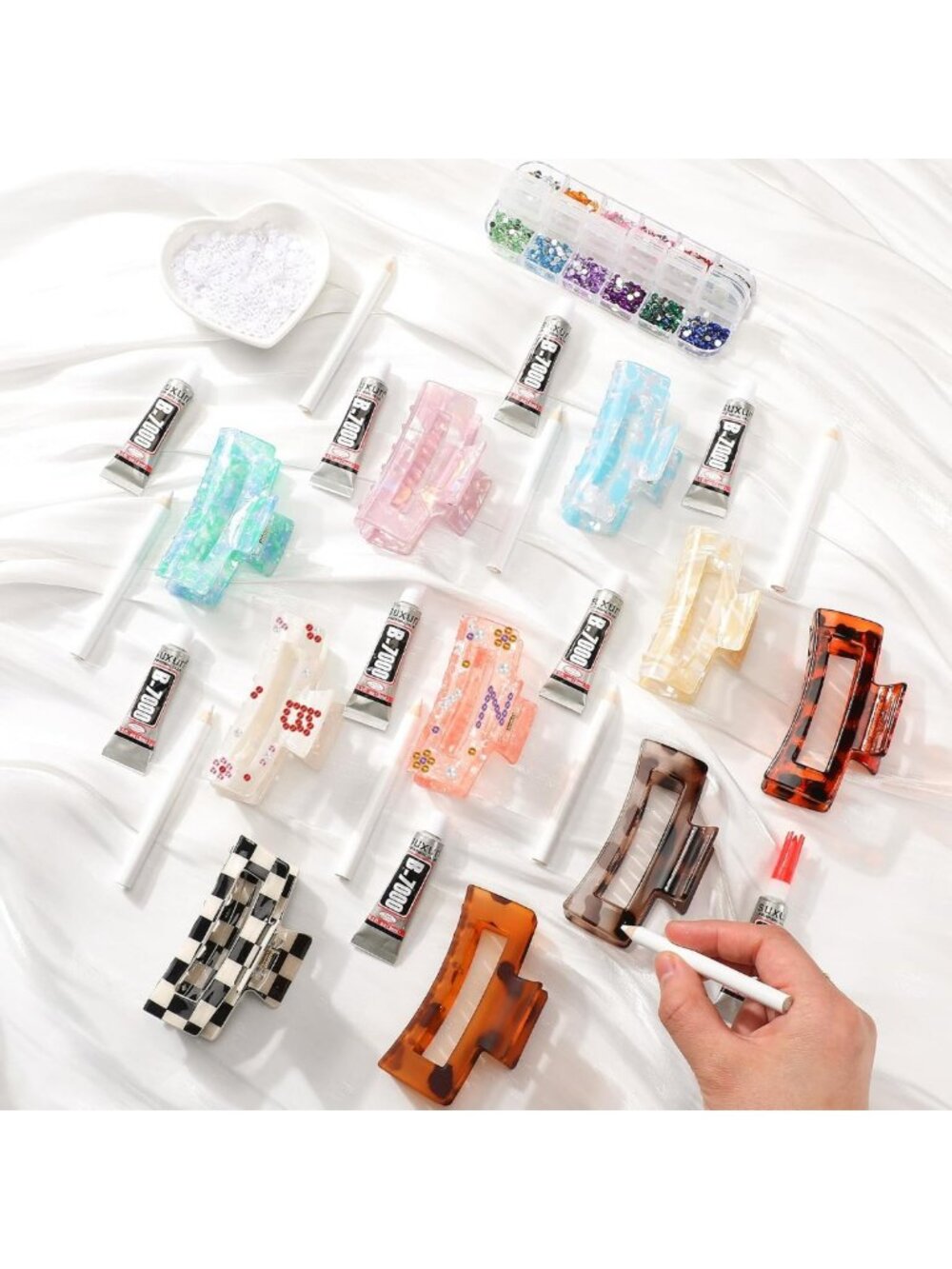Aesthetic DIY Hair Claw Clips Kit - Acrylic Clips with Rhinestones & Pearls for